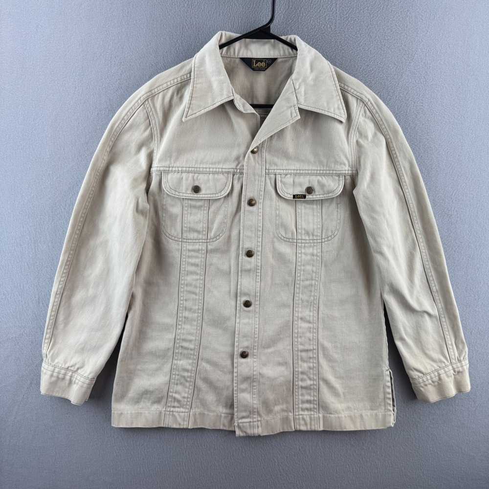 Vintage Lee Jacket Mens Large Long‎ Beige Cotton Twill Western 70s USA